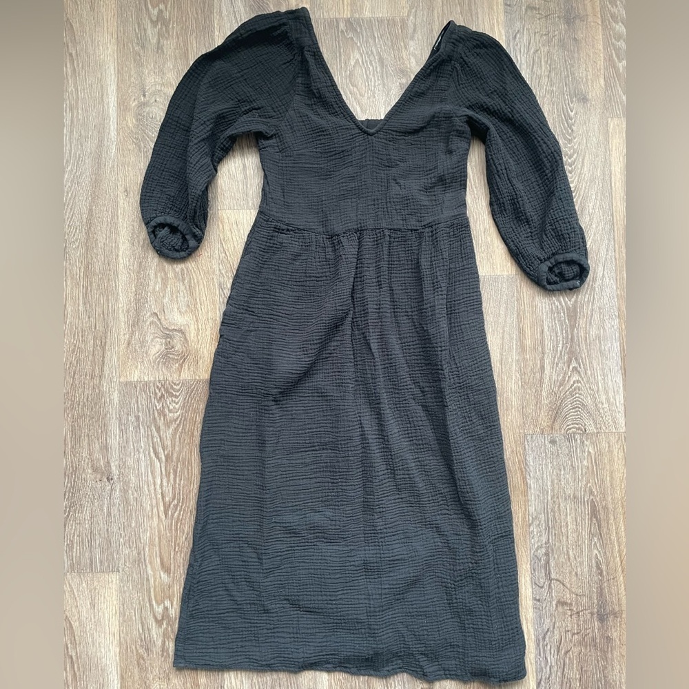 Madewell Black Cotton Gauze Midi Dress XS Open Back Boho Cottagecore